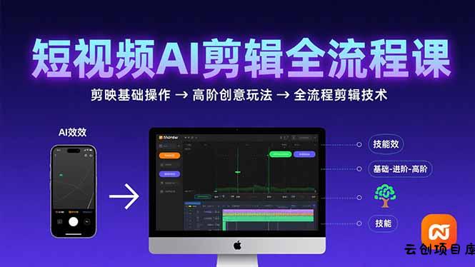 短视频AI剪辑技能，从剪映基础操作到高阶创意玩法，全流程剪辑技术-云创项目库
