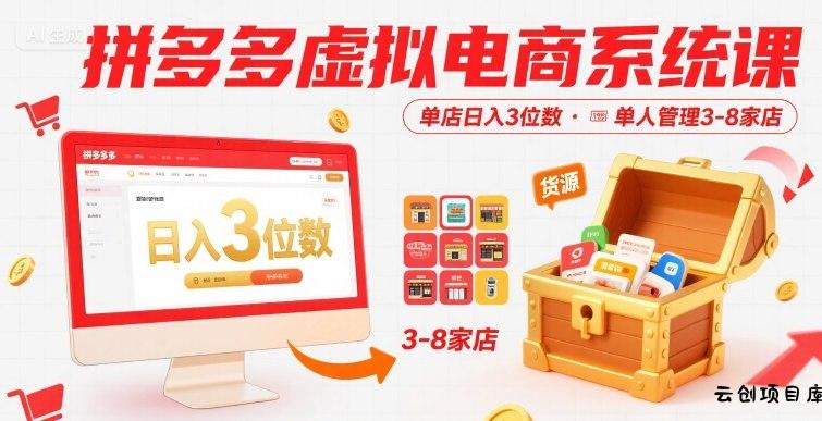 拼多多虚拟电商系统课，单店日入3位数，单人可管理3-8家店【附货源】-云创项目库