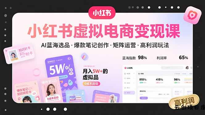 小红书虚拟电商变现课，AI蓝海选品，爆款笔记创作，矩阵运营，高利润玩法-云创项目库