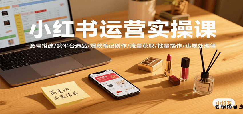 小红书运营实操课，账号搭建/跨平台选品/爆款笔记创作/流量获取/批量操作/违规处理等-云创项目库