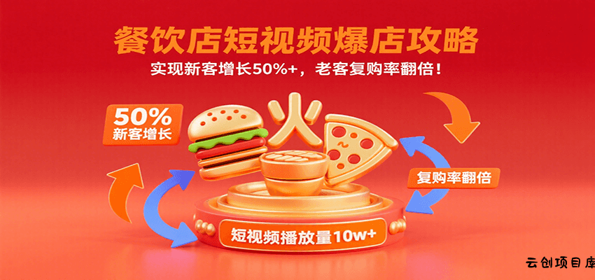 餐饮店短视频爆店攻略：实现新客增长50%+，老客复购率翻倍！-云创项目库