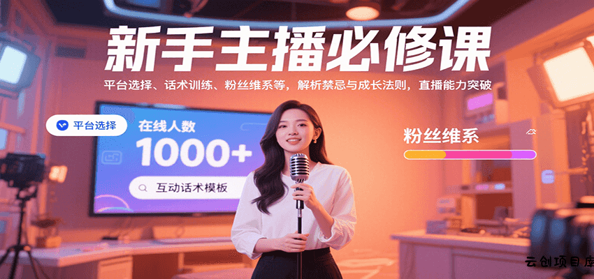 新手主播必修课：平台选择、话术训练、粉丝维系等，解析禁忌与成长法则，突破直播能力-云创项目库