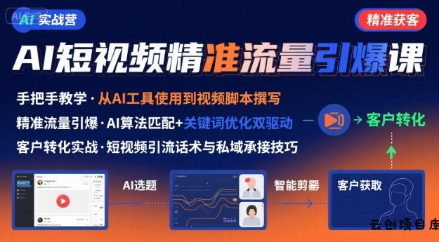 AI+短视频引爆精准客户实战营，手把手教你引爆Ai短视频精准流量-云创项目库