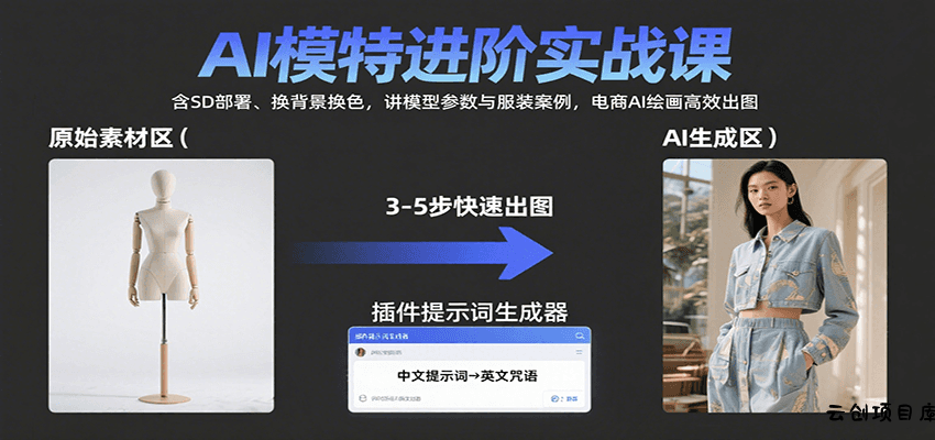 AI模特进阶实战课：含SD部署、换背景换色，讲模型参数与服装案例，电商AI绘画高效出图-云创项目库