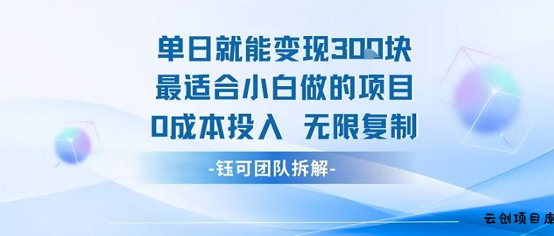 单日就能变现3张最适合小白做的项目0成本投入 无限复制-云创项目库