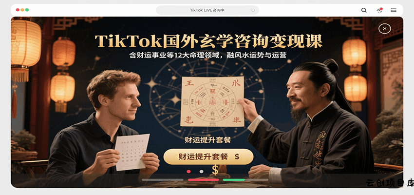 TikTok国外玄学咨询变现课，含财运事业等12大命理领域，融风水运势与运营-云创项目库