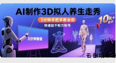 Ai制作3D拟人养生走秀，3分钟手把手教会你，快速起千粉万粉号-云创项目库