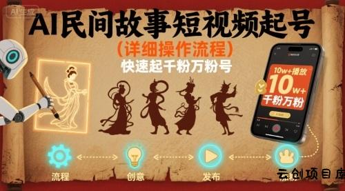 AI民间故事短视频起号，详细操作流程，快速起千粉万粉号-云创项目库
