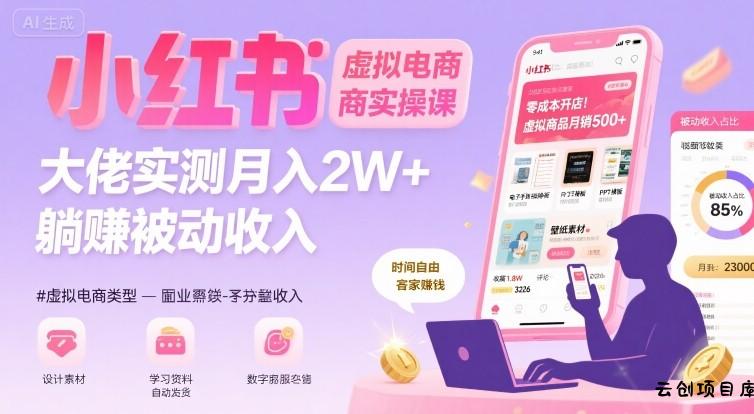 小红书虚拟电商，大佬实测月入2W+，实现被动收入-云创项目库