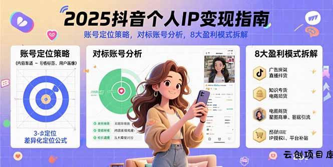 2025抖音个人IP变现指南，账号定位策略，对标账号分析，8大盈利模式拆解-云创项目库