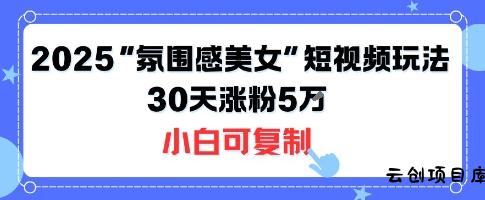 不露脸也能火！2025“氛围感美女”短视频玩法，30天涨粉5W小白可复制-云创项目库