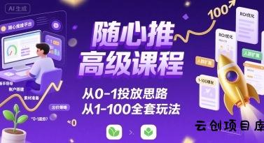 随心推高级课程，从0-1投放思路，也有从1-100的全套玩法-云创项目库
