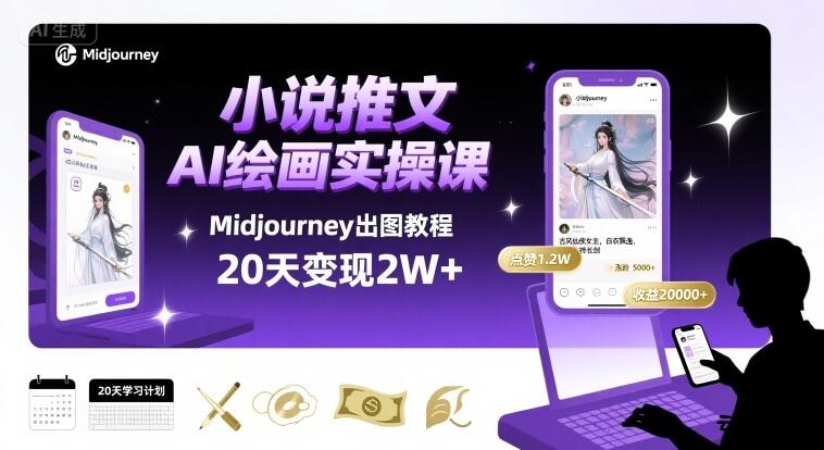 小说推文干货分享之AI绘画MJ出图实操课，用Midjourney做小说推文，20天挣2w-云创项目库