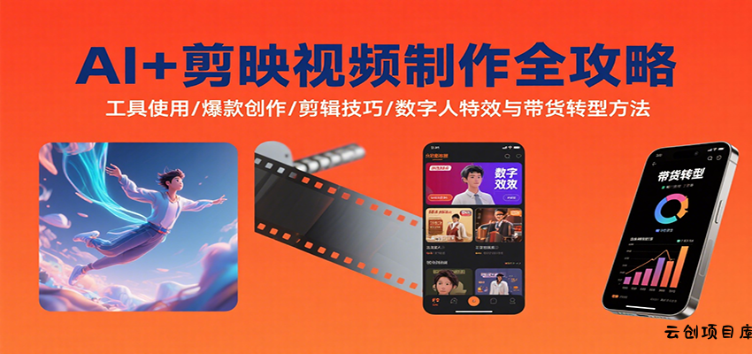 AI+剪映视频制作全攻略：工具使用/爆款创作/剪辑技巧/数字人特效与带货转型方法-云创项目库