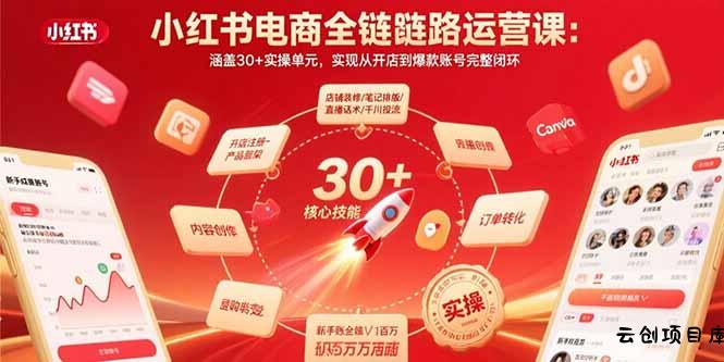 小红书电商全链路运营课：涵盖30+实操单元，实现从开店到爆款账号完整闭环-云创项目库
