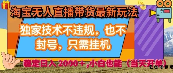 淘宝无人直播带货最新玩法，独家技术不违规，也不封号，全自动运行，只需挂着，  稳定日入2k【揭秘】-云创项目库
