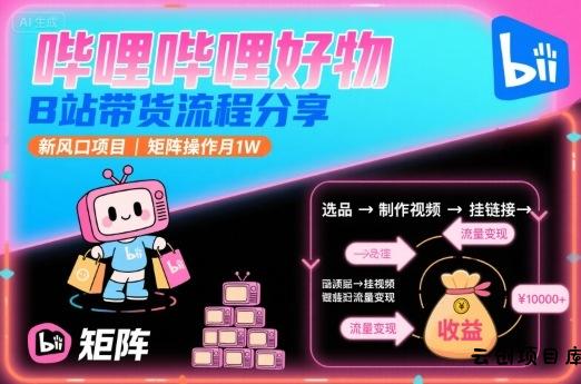 哔哩哔哩好物，B站带货流程分享，新风口项目，矩阵操作月1W-云创项目库
