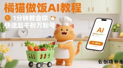 有趣的橘猫买菜做饭视频，用AI一键搞定，1分钟教会你，快速起千粉万粉号-云创项目库