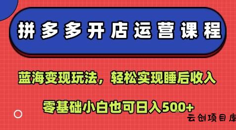 拼多多开店运营课程：蓝海变现玩法，轻松实现睡后收入，零基础小白也可日入5张-云创项目库