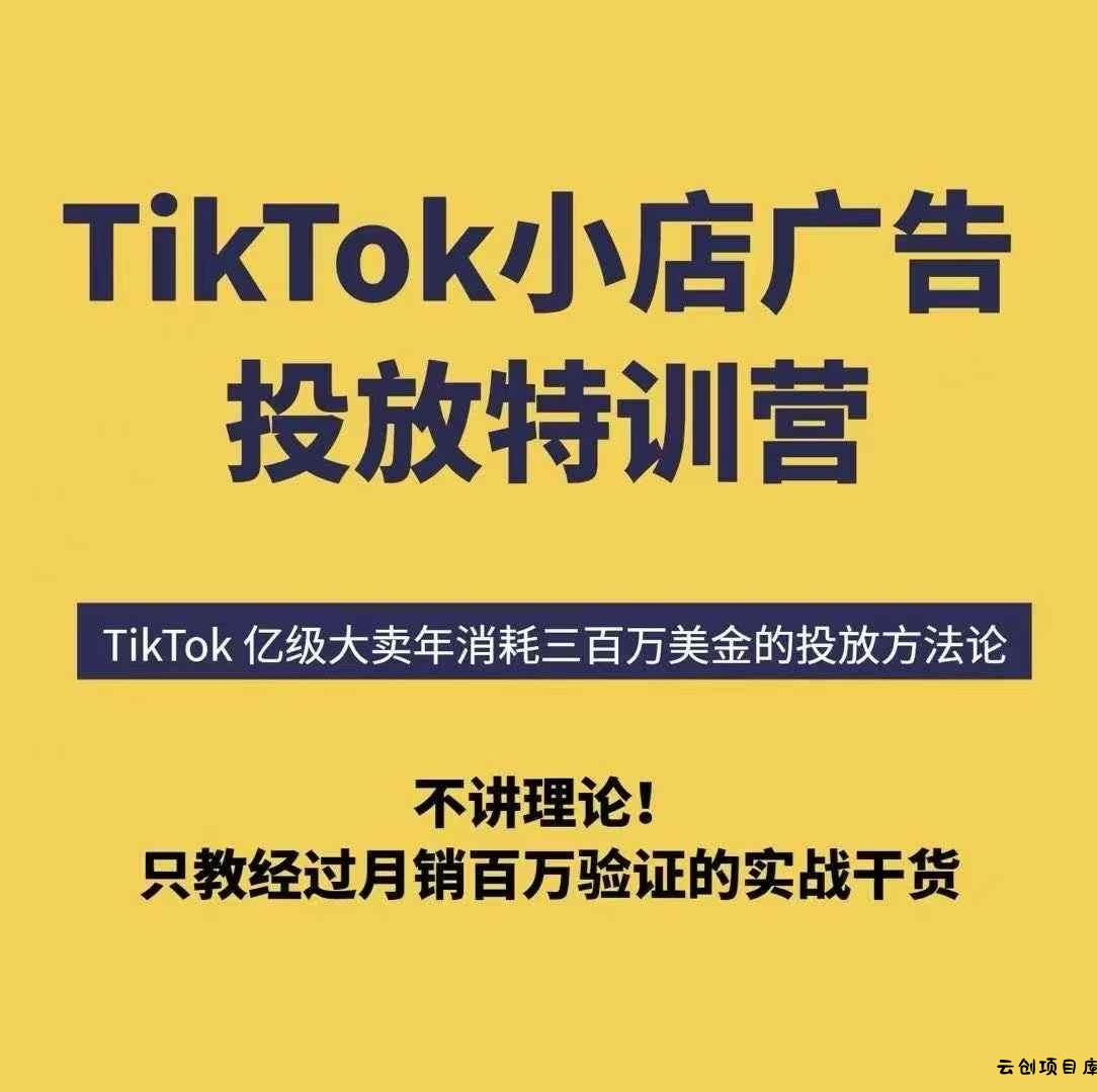 TikTok小店广告投放特训营，6天破局计划专治各种“投不动”，教你经过月销百万验证的实战干货-云创项目库