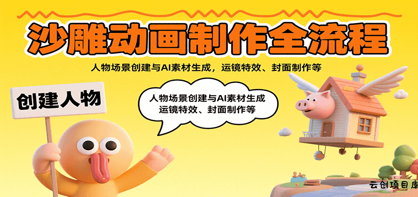 沙雕动画制作全流程：人物场景创建与AI素材生成，运镜特效、封面制作等-云创项目库