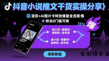 抖音小说推文干货实操分享，混剪+AI图片卡特效爆量全流程，0粉丝0门槛可做-云创项目库