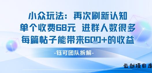 小众玩法再次刷新认知单个收费68米进群人数很多每篇帖子能带来6张的收益-云创项目库