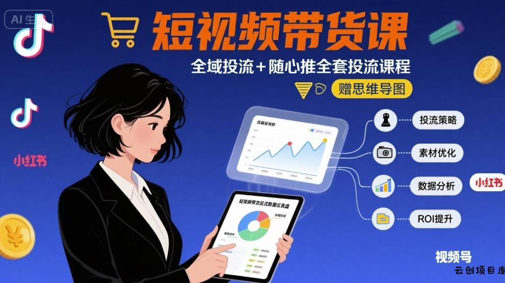 最新短视频带货课，全域投流+随心推全套投流课程+思维导图-云创项目库