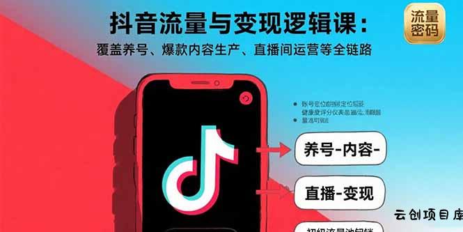 抖音流量与变现逻辑课：覆盖养号、爆款内容生产、直播间运营等全链路-云创项目库