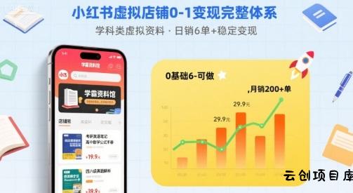 小红书虚拟店铺0-1变现完整体系：卖学科类虚拟资料，一天6张+，很稳定【已完结】-云创项目库