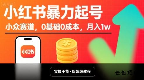 小红书暴力起号，小众赛道，0基础0成本，月入1w-云创项目库