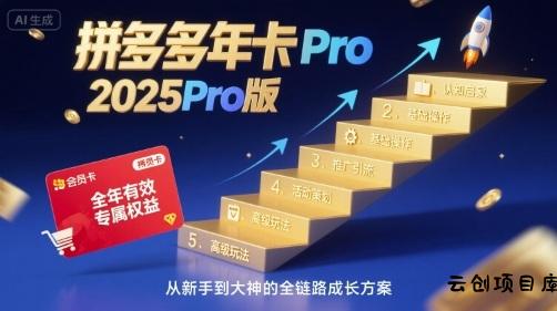 拼多多年卡2025Pro版，五大板块从认知到基础、从推广到活动、从活动到玩法-云创项目库