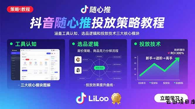 抖音随心推投放策略教程：涵盖工具认知、选品逻辑和投放技术三大核心模块-云创项目库