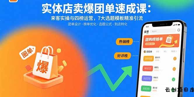 实体店卖爆团单速成课：来客实操与四榜运营，7大选题模板精准引流-云创项目库