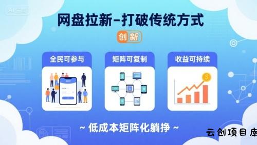 网盘拉新-打破传统方式，低成本矩阵化躺挣，全民可参与、矩阵可复制、收益可持续【揭秘】-云创项目库