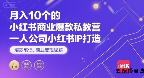 月入10个的小红书商业爆款私教营，一人公司小红书IP打造，爆款笔记，商业变现秘籍-云创项目库