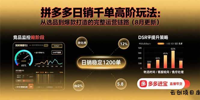拼多多日销千单高阶玩法：从选品到爆款打造的完整运营链路(8月更新-云创项目库