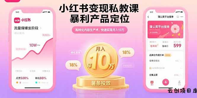 小红书变现私教课，暴利产品定位，高转化内容生产术，快速实现月入10万-云创项目库