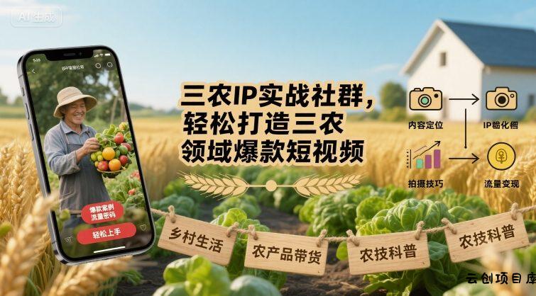 三农IP实战社群，轻松打造三农领域爆款短视频-云创项目库