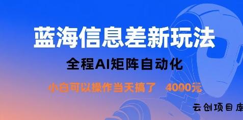 蓝海信息差新玩法，全程AI矩阵自动化小白可以操作当天搞了1k+-云创项目库