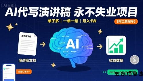 AI代写演讲稿，永不失业项目，单子多，一单一结，月入1W【附工具指令】-云创项目库
