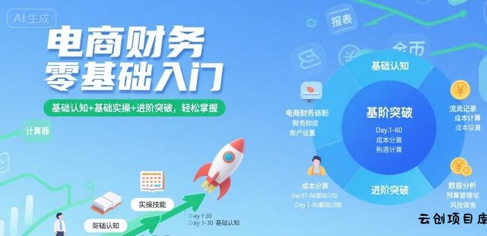 电商财务零基础入门，基础认知+基础实操+进阶突破，轻松掌握-云创项目库