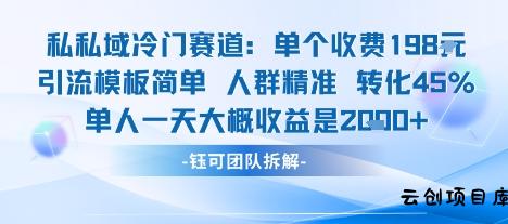 私域冷门赛道单个收费198米引流模板简单人群精准 45%的转化率单人一天大概收益多张-云创项目库