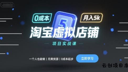 淘宝虚拟店铺项目实战课，一个人也能做，无需货源、0成本起步，月入5k-云创项目库