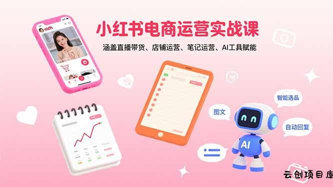 小红书电商运营实战课：涵盖直播带货、店铺运营、笔记运营、AI工具赋能-云创项目库