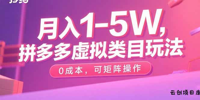月入1-5W，拼多多虚拟类目玩法，0成本，可矩阵操作-云创项目库