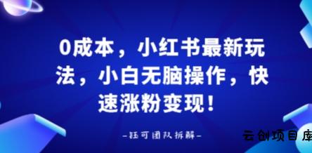 0成本，小红书最新玩法，小白无脑操作，快速涨粉变现-云创项目库