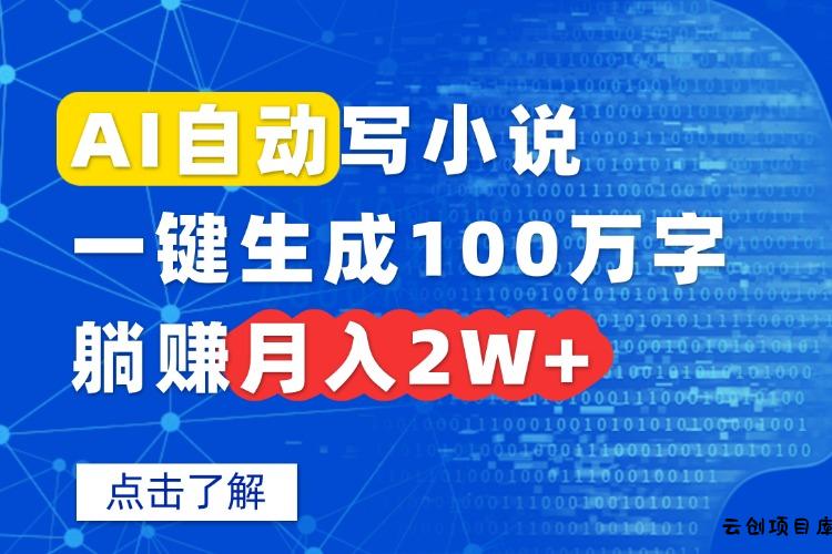AI自动写小说，一键生成100万字，躺赚月入2W+-云创项目库