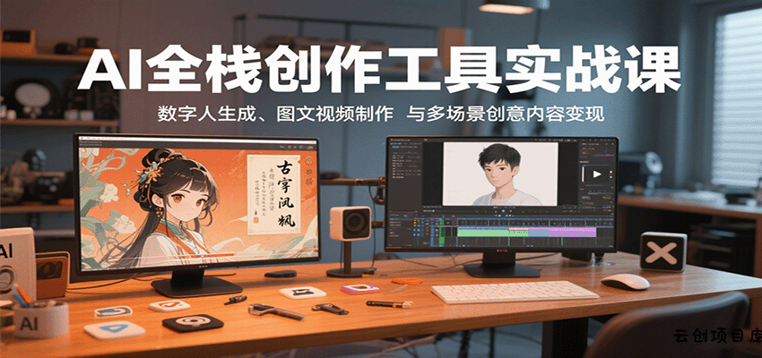 AI全栈创作工具实战课：数字人生成、图文视频制作与多场景创意内容变现-云创项目库