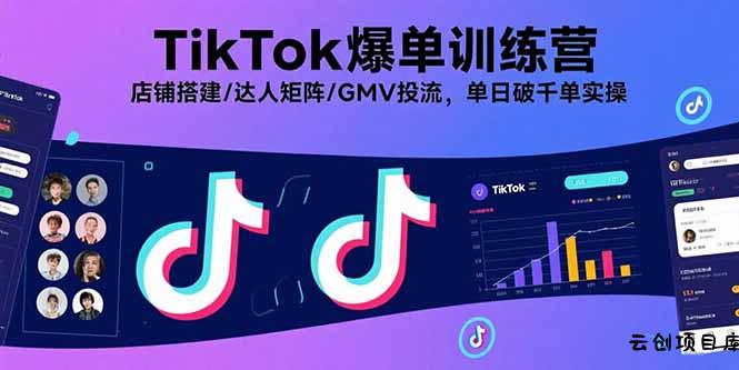 TikTok爆单训练营，店铺搭建/达人矩阵/GMV投流，单日破千单实操-云创项目库